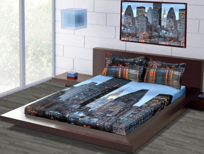 20% OFF on Raymond Cotton Printed Double Bedsheet 1 Bedsheet, 2 Pillow Cover, Blue