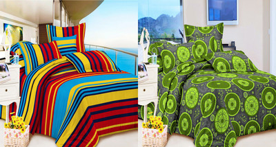 58% OFF on Carah Polyester Printed Double Bedsheet 2 Bedsheet, 4 Pillow Covers, Multicolor