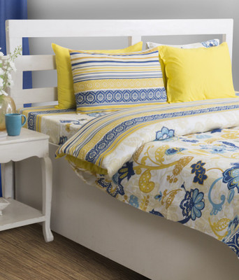 40% OFF on House This Cotton Abstract Double Bedsheet 1 Double Fitted Sheet, 2 Pillow Covers, Navy Blue