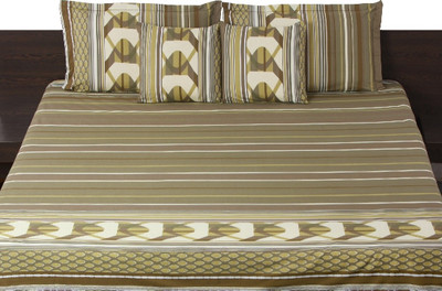 Livanto Cotton Geometric Queen Bedsheet 1 Bedsheet, 2 Pillow Covers, Green