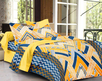 75% OFF on SEJ by Nisha Gupta Cotton Geometric Double Bedsheet 1 Bedsheet, 2 Pillow Covers, Yellow