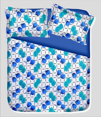 14% OFF on RR Textile House Cotton, Satin Printed Double Bedsheet 1Bedsheet, 2PillowCover, Blue