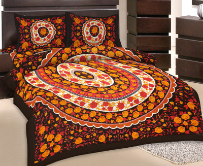50% OFF on GRJ India Cotton Printed Double Bedsheet 1 Bedsheet, 2 Pillow Cover, Multicolor
