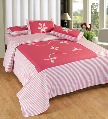 54% OFF on Hargunz Cotton Trellis Double Bedsheet 1 Bedsheet, 2 Pillow Covers, Pink