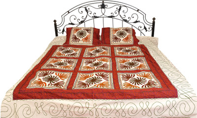 16% OFF on Exotic India Cotton Embroidered Double Bedsheet 1 Bedspread, 2 Pillow Covers, White