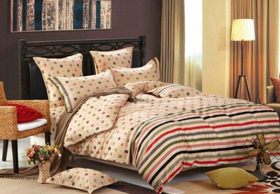 60% OFF on Silver Thread Cotton Striped King Bedsheet