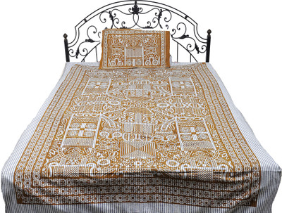 15% OFF on Exotic India Cotton Printed Single Bedsheet 1 Bedspread, 1 Pillow Cover, White