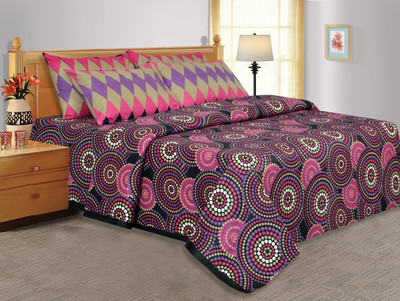 28% OFF on Salona Bichona Cotton Geometric Double Bedsheet 1 Bedsheet, 2 Pillow Covers, Purple