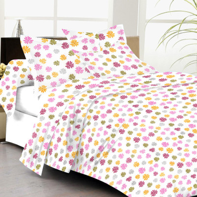 61% OFF on Lali Prints Cotton Floral Double Bedsheet 1 Bedsheet, 2 Pillow Covers, Pink