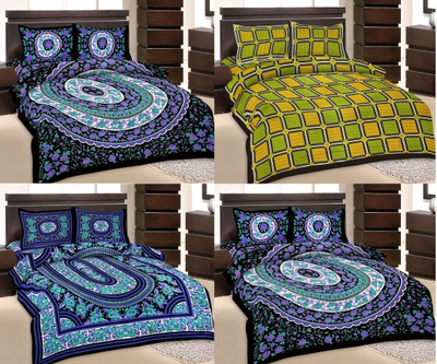 39% OFF on Rangasthali Cotton Printed Double Bedsheet 4 Bedsheets X 8 Pillow cover, Multicolor