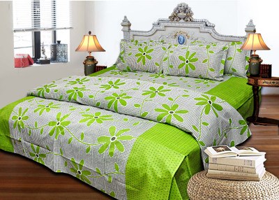50% OFF on JBG Home Store Cotton Floral King Bedsheet 1 Bedsheet, 2 Pillow Covers, Green