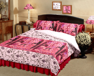 10% OFF on Raymond Cotton Printed Double Bedsheet 1 Bedsheet, 2 Pillow Cover, Pink