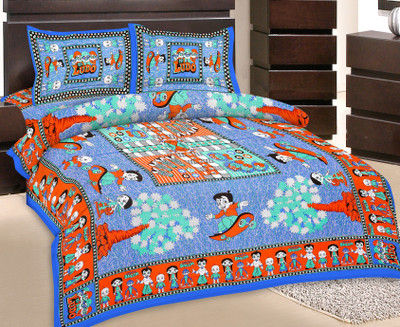 50% OFF on GRJ India Cotton Printed Double Bedsheet 1 Bedsheet, 2 Pillow Cover, Multicolor