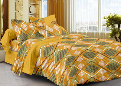 50% OFF on La Fleur Cotton Geometric Double Bedsheet 1bedsheet, 2 Pillow Covers, Gold