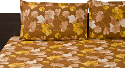 Livanto Cotton Floral Double Bedsheet 1 Bedsheet, 2 Pillow Covers, Yellow