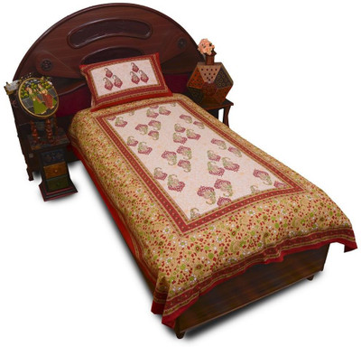 30% OFF on Sunshine Rajasthan Cotton Floral Single Fitted Bedsheet
