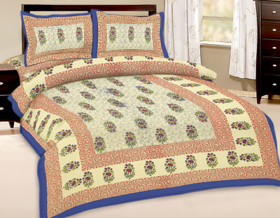 54% OFF on Kismat Collection Cotton Printed Double Bedsheet 1 Bed Sheet, 2 Pillow Cover, Blue