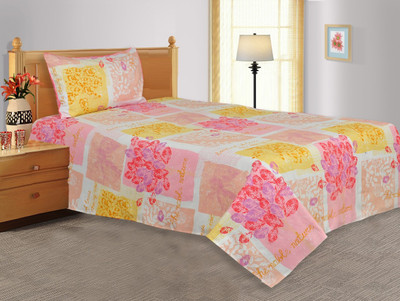 20% OFF on Salona Bichona Cotton Floral Single Bedsheet 1 Single Bedsheet, 1 Pillow Cover, Pink