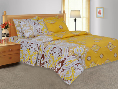 28% OFF on Salona Bichona Cotton Paisley Double Bedsheet 1 Double Bedsheet, 2 Pillow covers, Yellow