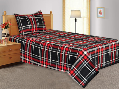28% OFF on Salona Bichona Cotton Checkered Single Bedsheet 1 Single Bedsheet, 1 Pillow cover, Black