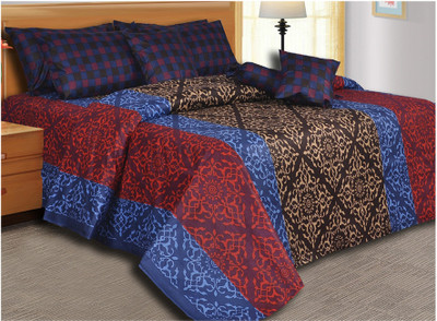 Salona Bichona Cotton Printed Double Bedsheet 2 Pillow Covers, 1 Bedsheet, Multicolor