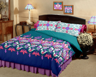 10% OFF on Raymond Cotton Printed Double Bedsheet 1 Bedsheet, 2 Pillow Cover, Blue