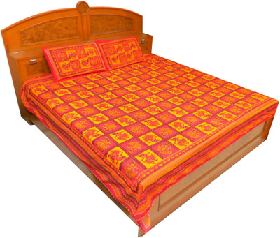 11% OFF on Kismat Collection Cotton Printed Double Bedsheet 1 Bed Sheet, 2 Pillow Covers, Red