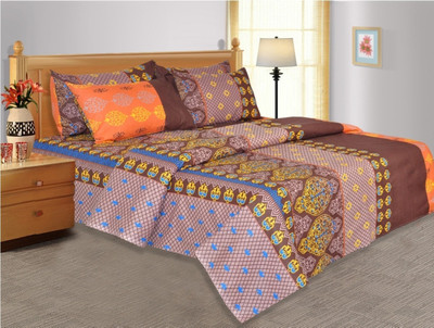 50% OFF on Salona Bichona Cotton Abstract Double Bedsheet 1 Double Bedsheet, 2 Pillow covers, Brown