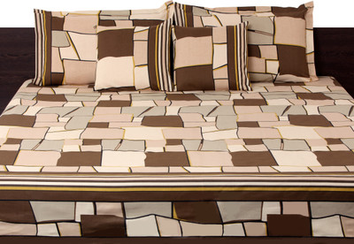 Livanto Cotton Geometric Queen Bedsheet 1 Bedsheet, 2 Pillow Covers, Brown