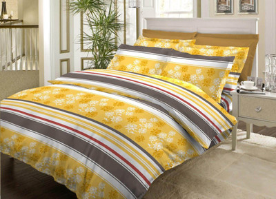 40% OFF on Bombay Dyeing Cotton Striped Double Bedsheet 1Double Bedsheet, 2Pillow Cover, Yellow