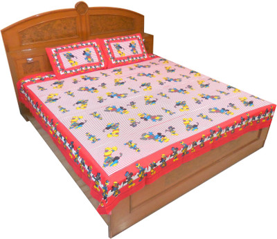 17% OFF on Kismat Collection Cotton Printed Double Bedsheet 1 Bed Sheet, 2 Pillow Covers, Red