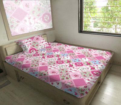 50% OFF on Hemlines Polyester Floral Single Bedsheet 1Bedsheet, 1 Pillow Cover, Pink, Blue, Green