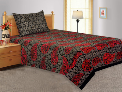 50% OFF on Salona Bichona Cotton Paisley Single Bedsheet 1 Single Bedsheet, 1 Pillow Cover, Grey