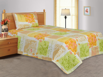 20% OFF on Salona Bichona Cotton Abstract Single Bedsheet 1 Single Bedsheet, 1 Pillow cover, Yellow