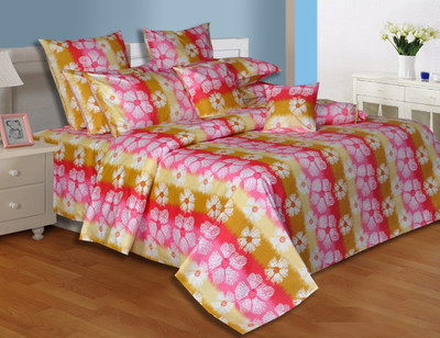 26% OFF on Salona Bichona Cotton Floral Double Bedsheet 1 Double Bedsheet, 2 Pillow covers, 2 Cushion covers, Multicolor