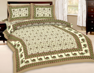 62% OFF on Kismat Collection Cotton Printed Double Bedsheet 1 Bed Sheet, 2 Pillow Cover, Brown