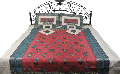 15% OFF on Exotic India Silk Embroidered Double Bedsheet 1 Bedsheet, 2 Pillow Covers, 4 Cushion Covers, Green