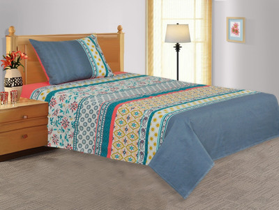 24% OFF on Salona Bichona Cotton Floral Single Bedsheet 1 Single Bedsheet, 1 Pillow Cover, Grey