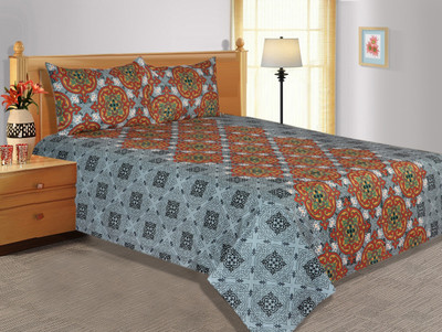 28% OFF on Salona Bichona Cotton Printed Double Bedsheet 1 Double Bedsheet, 2 Pillow covers, Multicolor
