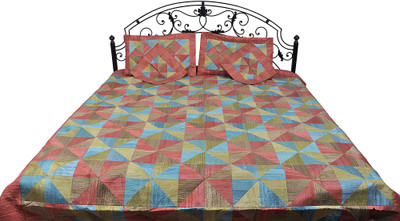 15% OFF on Exotic India Dupion Geometric Double Bedsheet Bedsheet, Multicolor