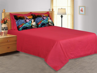 25% OFF on Salona Bichona Cotton, Satin Solid King Bedsheet 1 King Size Bedsheet, 4 Pillow covers, Red