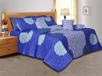 25% OFF on Salona Bichona Cotton Damask Double Bedsheet 1 Bedsheet, 2 Pillow Covers, Blue