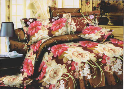 64% OFF on Optimistichomefurnishing Polyester Floral Double Bedsheet 1 Bedsheet, 2 Pillows, Brown, Red