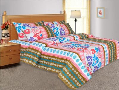 50% OFF on Salona Bichona Cotton Geometric Double Bedsheet 1 Double Bedsheet, 2 Pillow covers, Green