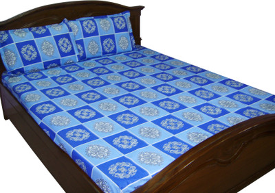 39% OFF on Looms of India Cotton Double Bedsheet 1 Bedsheet, 2 Pillow Covers, Blue