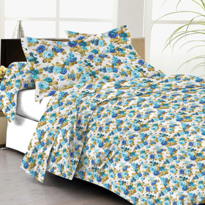 61% OFF on Lali Prints Cotton Floral Double Bedsheet 1 Bedsheet, 2 Pillow Covers, Blue