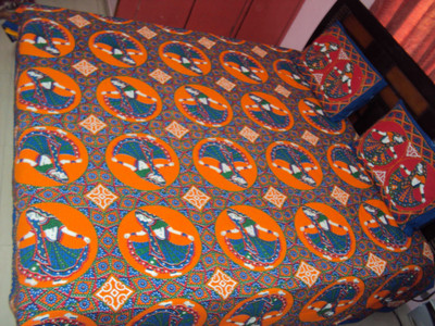 63% OFF on Vivid Rajasthan Cotton Embroidered King Bedsheet