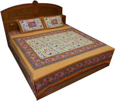 54% OFF on Kismat Collection Cotton Printed Double Bedsheet 1 Bedsheet, 2 Pillow Cover, Orange