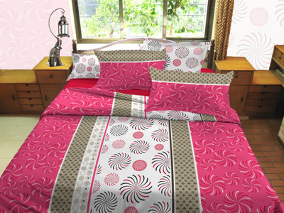 50% OFF on Hemlines Cotton, Satin Graphic Double Bedsheet 1 Bedsheet, 2 Pillow Covers, Pink, Brown, White