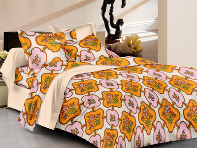 68% OFF on Ahmedabad Cotton Cotton Floral Double Bedsheet 1 double bedsheet, 2 pillow covers, Orange